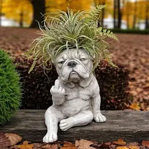 Grumpy French Bulldog Planter, Resin Craft Garden Decor, Unique Pet Lover Gift, Durable Outdoor Decoration, Perfect for Home & Yard