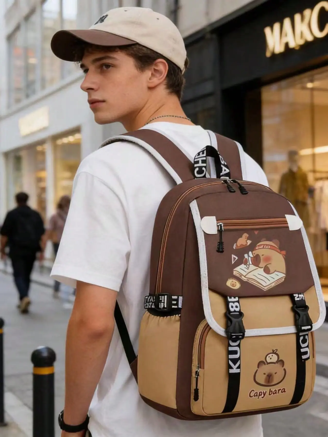 Capybara Cartoon Pu Leather Backpack, Large Capacity Student Bag, Cute Casual Commute Backpack, Cute Backpacks, Perfect for School and Daily Use