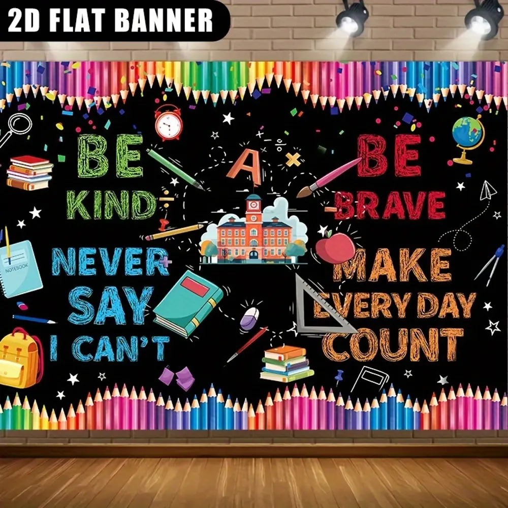 2D Flat Banner school themed polyester photography backdrop, HD digitally printed soft lightweight foldable background cloth, for back to school events, classroom decoration, portrait photos, product photography, video studio, liv