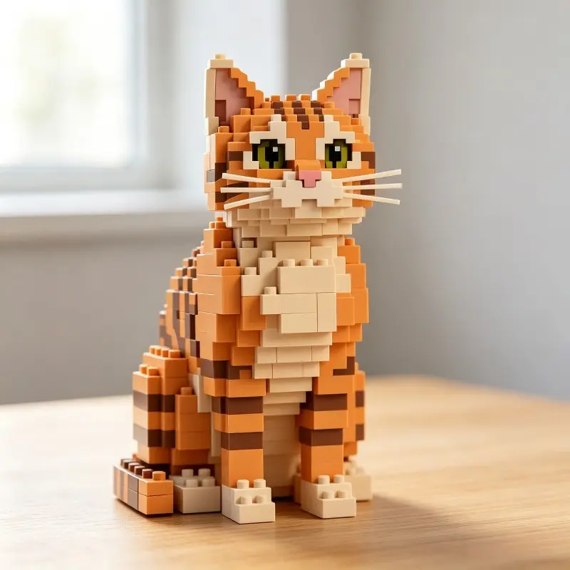 1021pcs Orange Ginger Tabby Building Block Set Suitable for Adults, DIY Assembly Brick Figurine Hobby Set with Tabby Themed Tabletop Decor, Relaxing Gift for Housewarming Wedding Anniversary for Pet Lovers