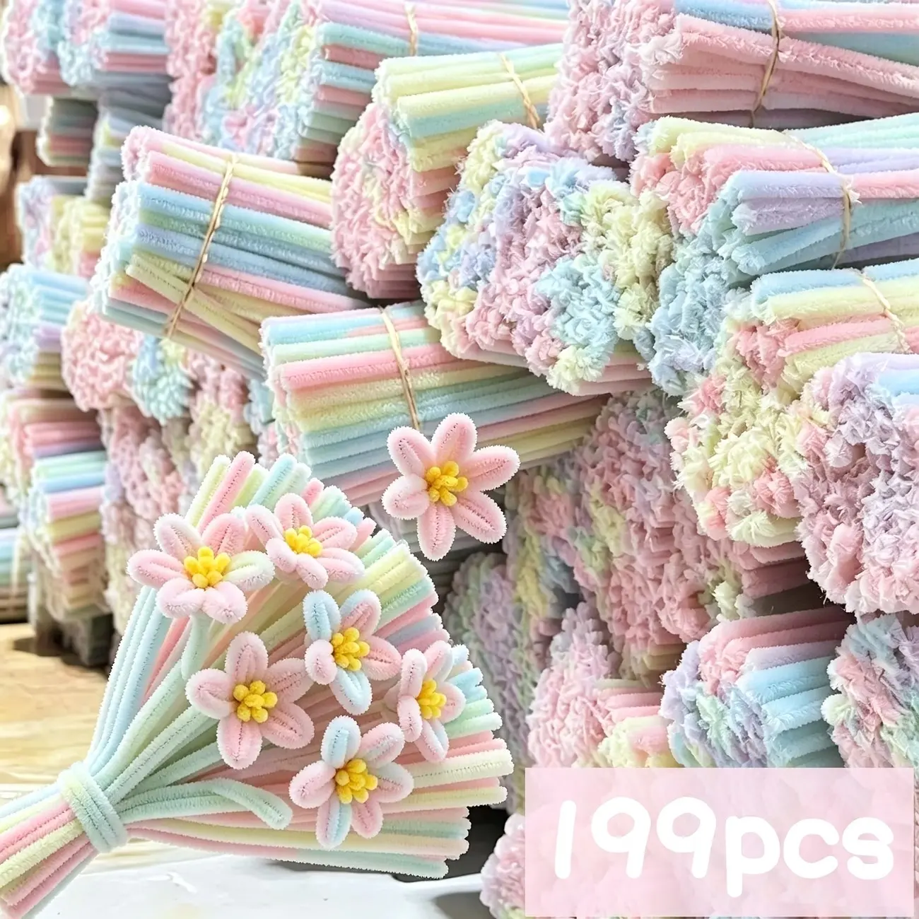 199pcs Macaron Color Craft Chenille Stems Kit, Bulk Thickened Pipe Cleaners, Handicraft Creations, Vase Flowers, Decorative Flowers, Wall Hangings, Decorations