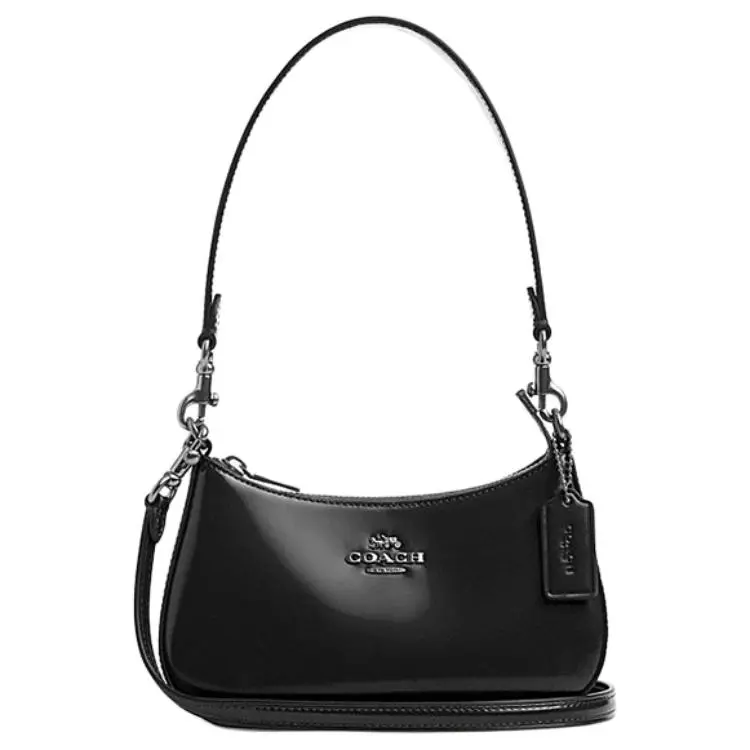 COACH Teri Small Crossbody Shoulder Bag for Women in Black Leather with Logo Zip Closure