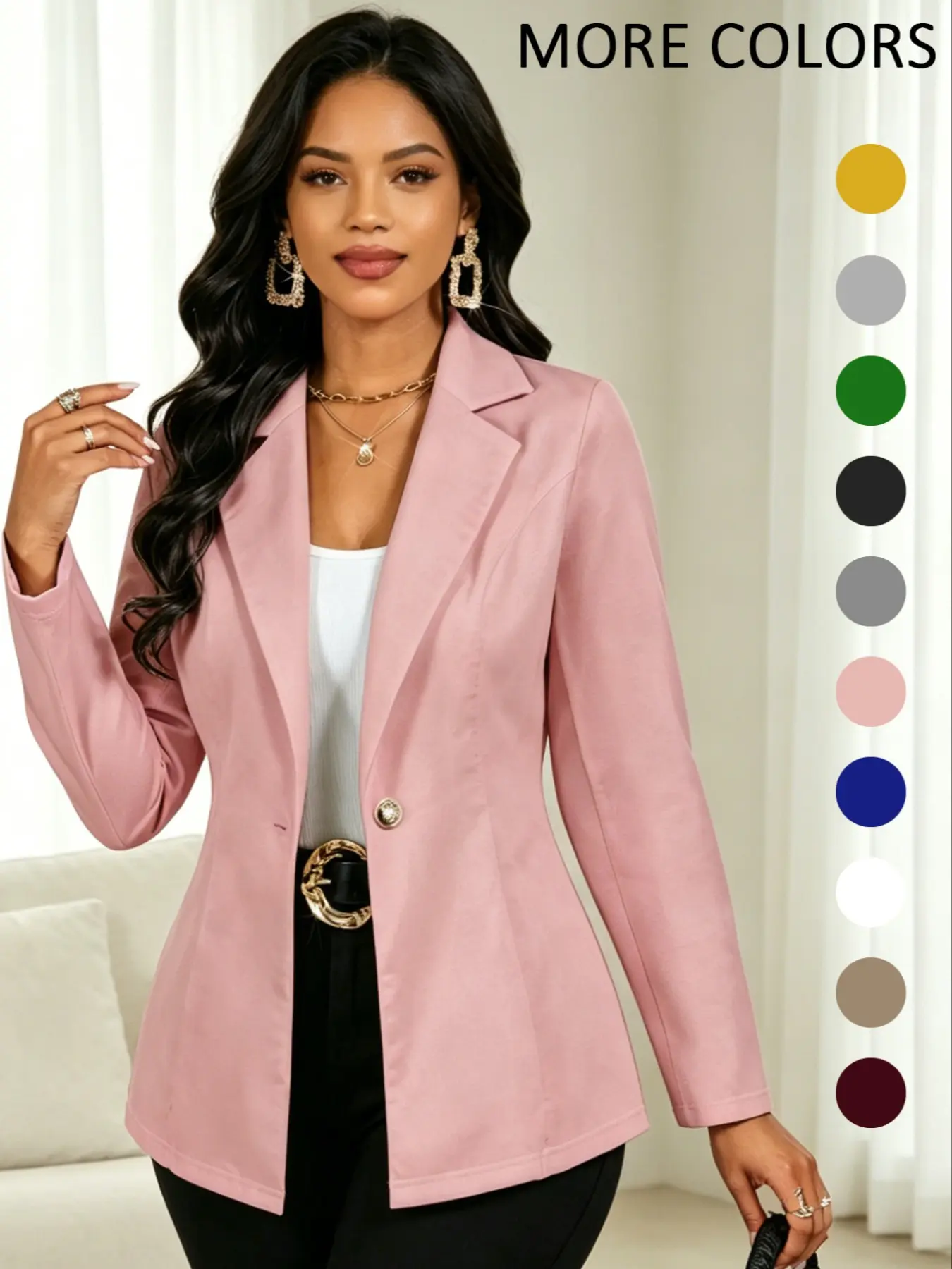 Women's All-Season Solid Color Tailored Blazer Jacket, Collared Long Sleeve Single Button Cardigan, Elegant Chic Simple Fitted Business Attire Clothes Outerwear Womenswear
