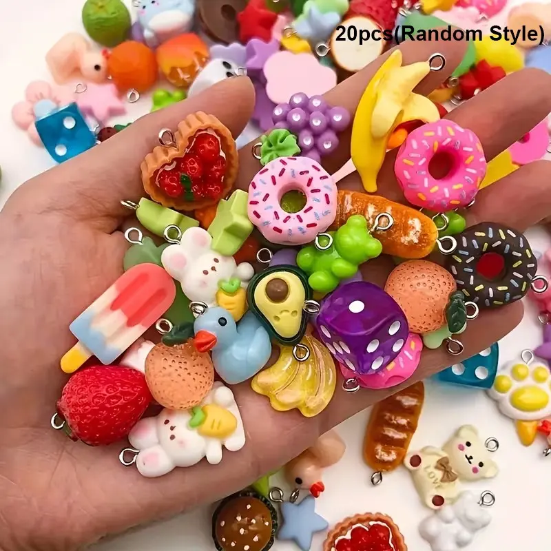 20pcs Whimsical Resin Animal plant Series Charms - Colorful Jewelry Making Supplies, Handmade Embellishments for Necklace, Bracelet, Earrings, and Pendant Creations - Handmade, Random Style, and Perfect for Crafting Enthusiasts