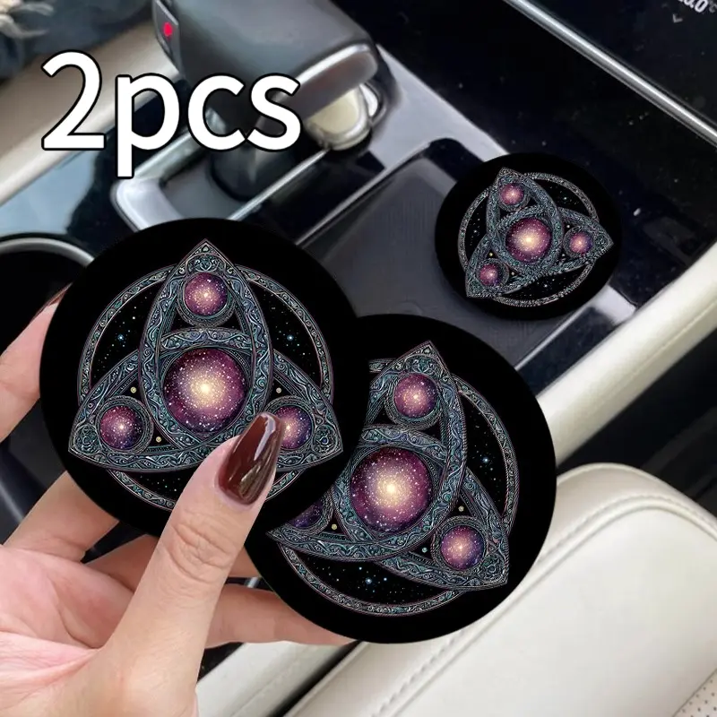2pcs, Starry Sky Celtic Knot Print Diatomite Car Coasters, Absorbent and Non-Slip Drink Coasters with Rubber Backing to Prevent Cup Holder Scratches, Universal Car Interior Accessories for Men and Women, a Great Gift for Friends, Especially Suitable