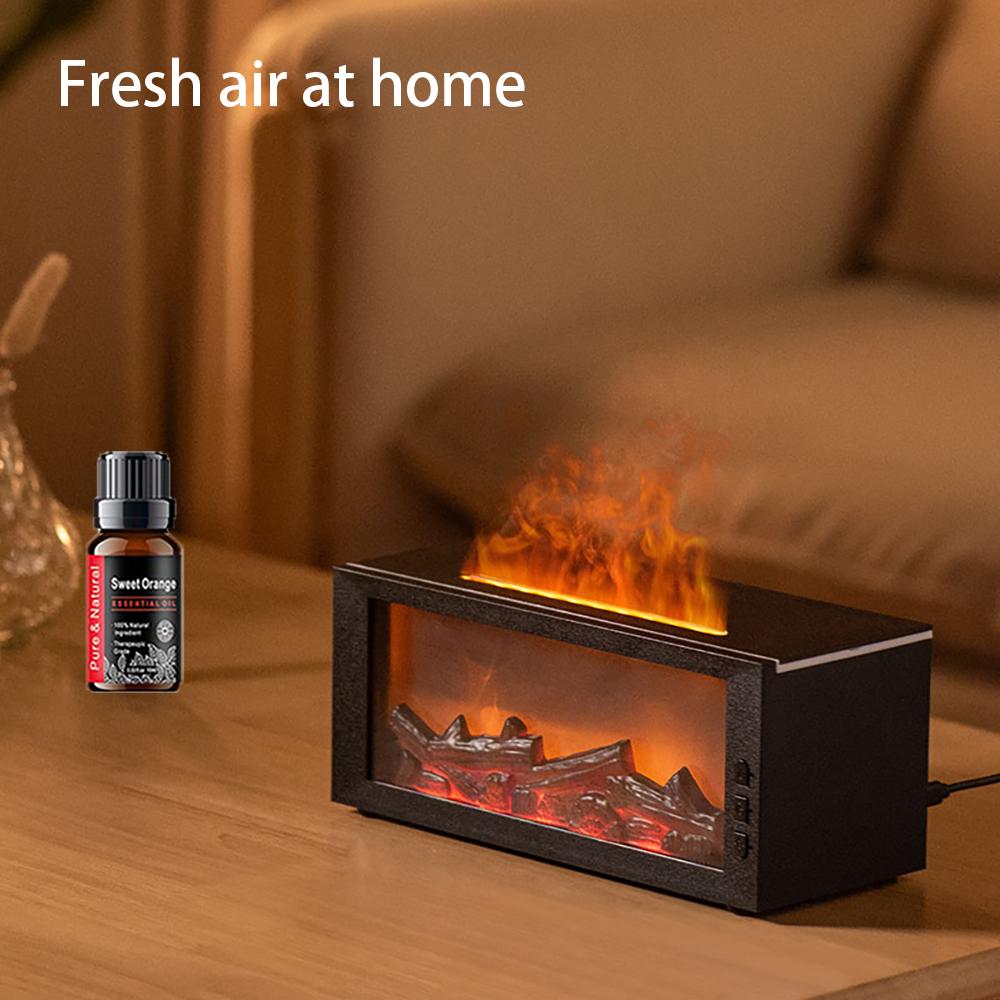 Colorful Flame Fireplace Aroma Diffuser 300ml Waterless Auto-Off Air Humidifier with Timer Remote Control for Home Bedroom Gift auto-off protection bourbon  humidifier home fragrance
