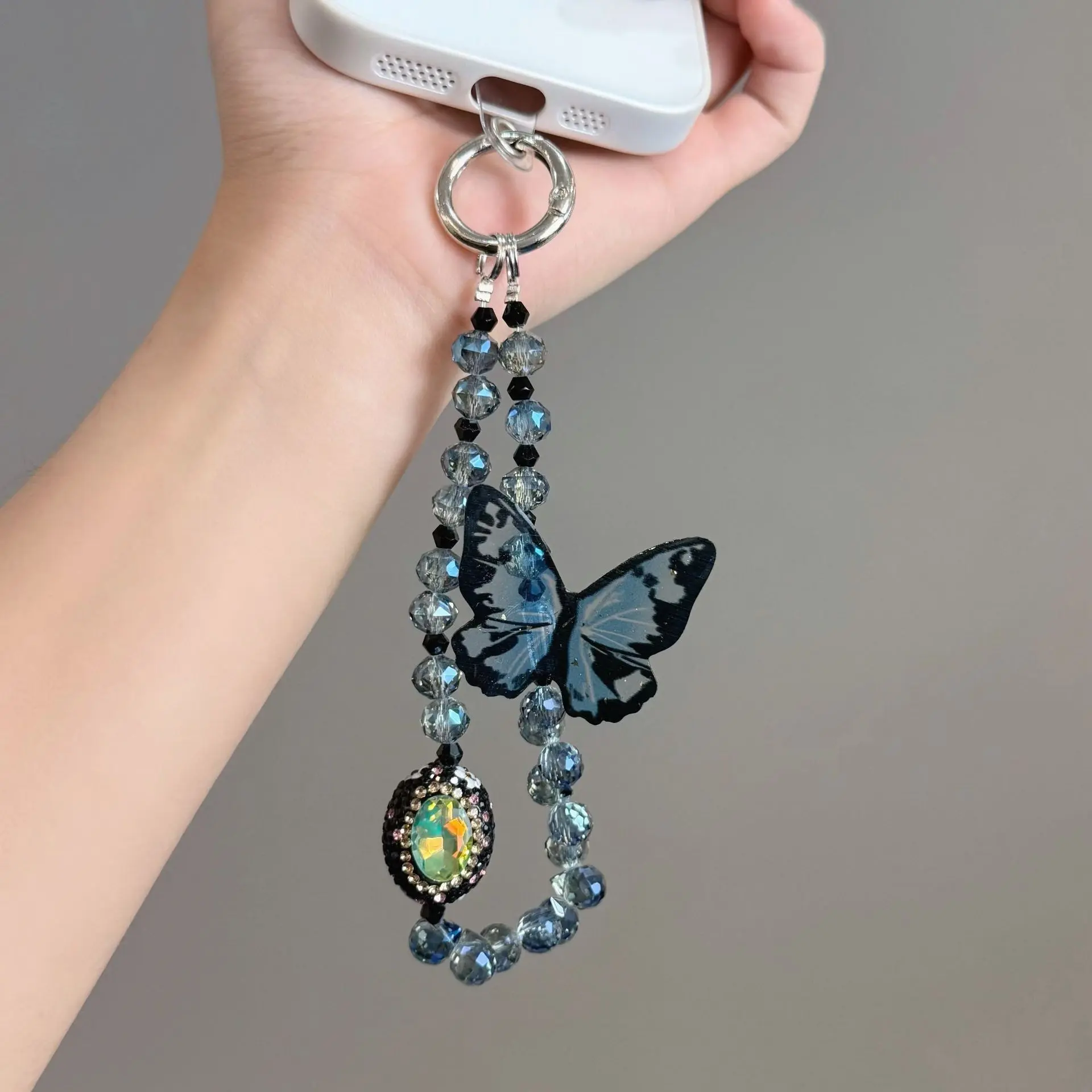 Fashion Phone Charm Anti-Theft Wrist Strap, Handmade Beaded Wristband for Women and Girls, Elegant Butterfly Phone Pendant with Lanyard, Cell Phone Accessories, Phone Decoration