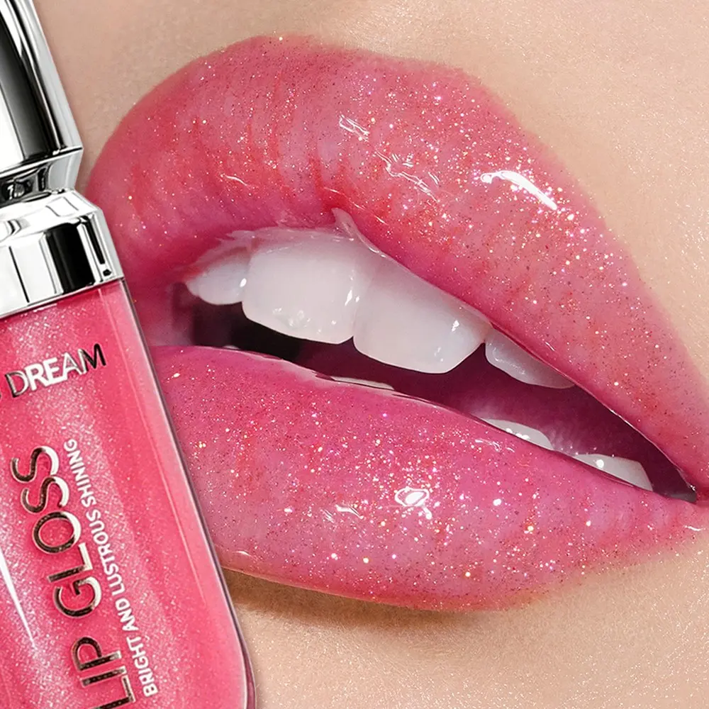 JUJU DREAM Shimmer Glitter Lip Gloss, Hydrating Plumping Mirror Glass Lip Oil, Clear & Pigmented Sparkly Lip Tint, Long Lasting Moisturizing Non-sticky Lip Shine, Multiple Glitter Shades Available For Daily Dating Party For All Skin Tones, Makeup