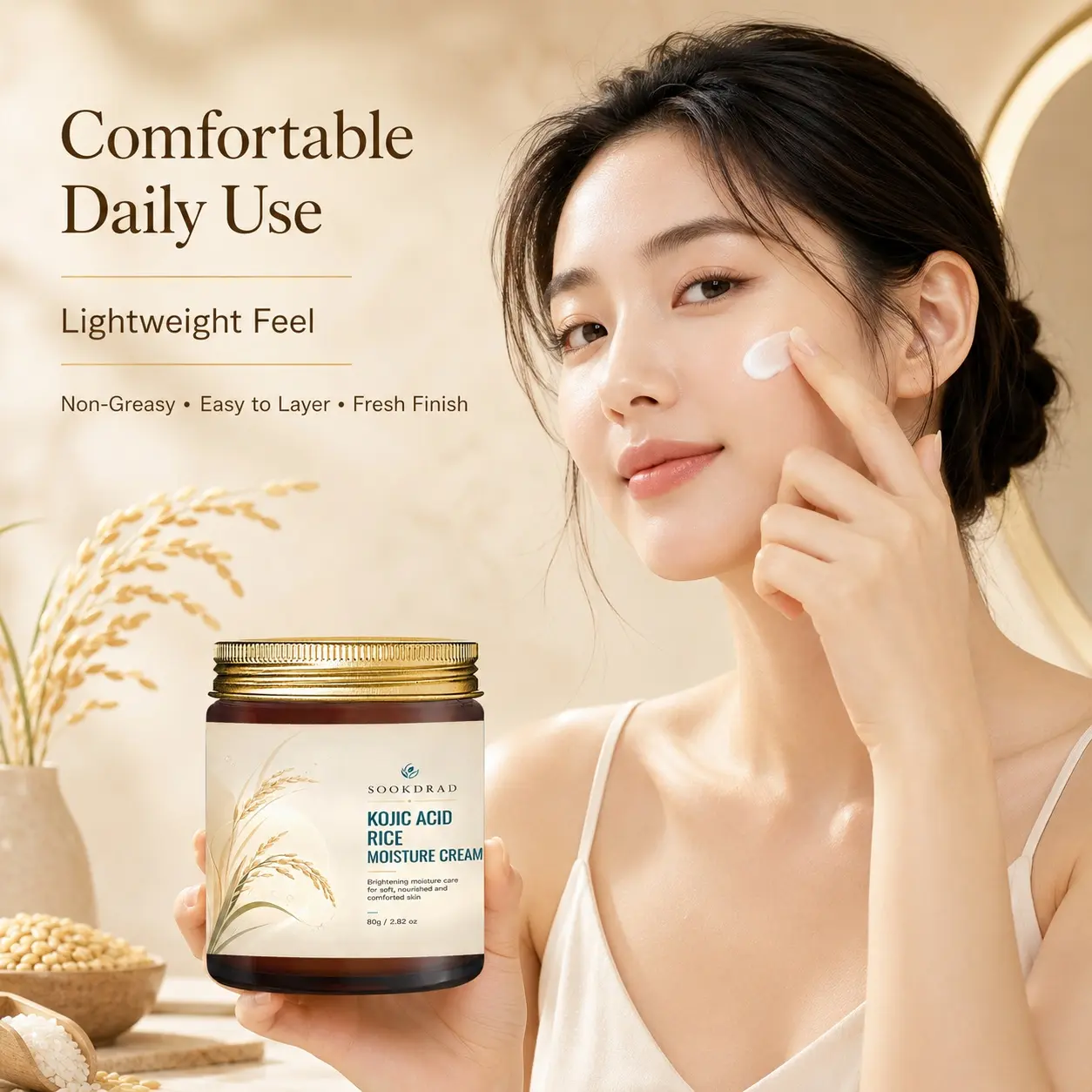 Kojic Acid Rice Moisture Cream, Daily Moisture Nourishing, Brightening, Moisturizing, Nourishing, Comforting Skin Care, 80g