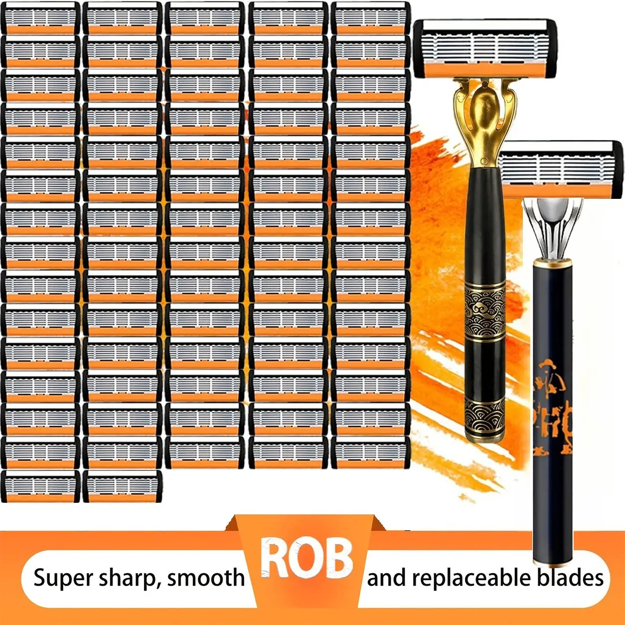 Men's 6-Blade Shaving Set, 2 Premium Handles, 72 Replacement Blades, Ergonomic Non-Slip Grip, Durable Sharp Smooth Blades, Ideal for Daily & Travel Use