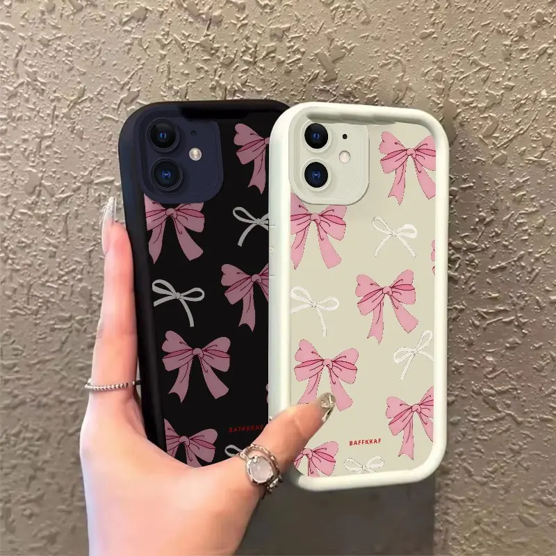 Silicone Durable Phone Case for iPhone 11, 12, 12 Mini - Pink & White Bow Print, Celestial Eye Layered, Full Coverage, Drop-Resistant, Shockproof, Resistance Protection TPU Case ROOJTN21P