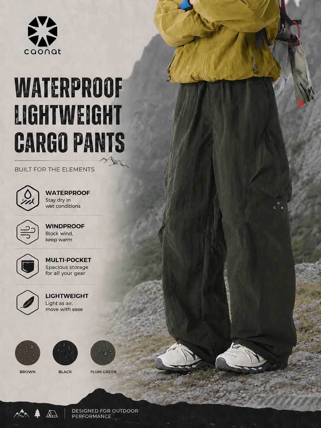 Unisex Waterproof Hiking Pants, Baggy Relaxed Fit Outdoor Cargo Trousers, Lightweight Stretch Utility Pants for Men and Women, Hiking, Camping, Travel and Streetwear