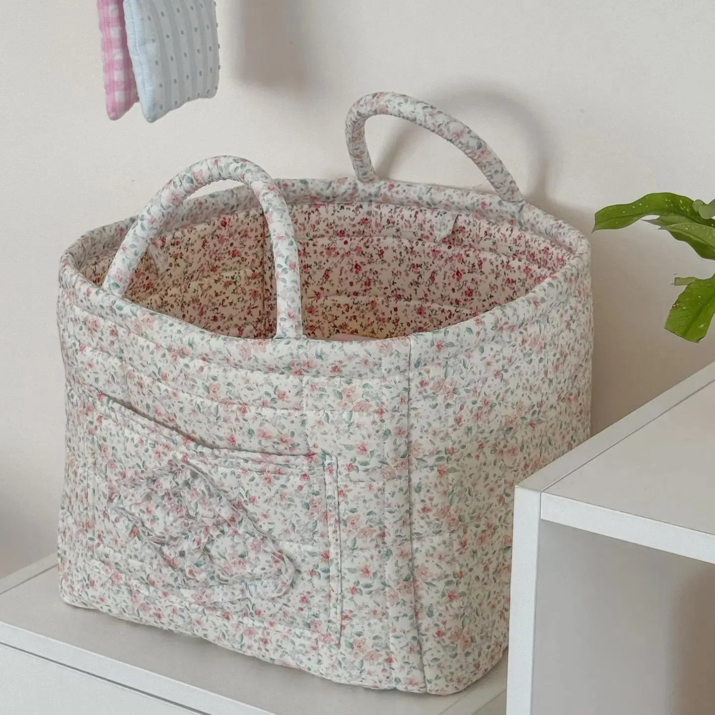Floral Foldable car Storage Basket Cotton Fabric Collapsible Laundry Hamper for Clothes Toys & Blankets Car Trunk Organizer Backseat Storage Machine Washable Decorative Bin for Bedroom Bathroom & Living Room Large Capacity Woven Design room organization