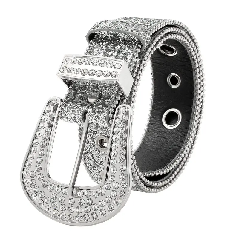 Women's Rhinestone-Embellished Belt – Y2K Western-Style Leather Belt – Versatile Decorative Belt – Perfect for Jeans or Dresses