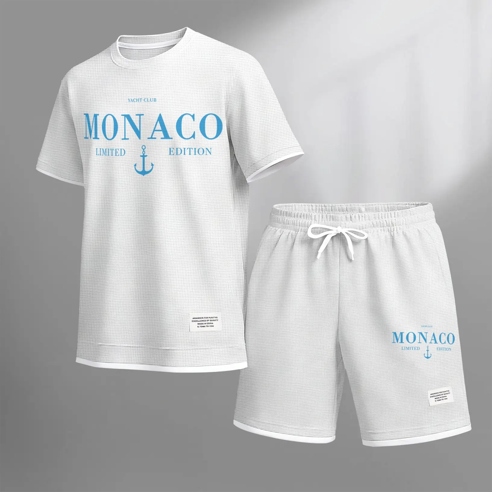 Men’s Monaco Graphic Two Piece Set, Oversized T-Shirt and Shorts with Yacht Club Print, Casual Streetwear Outfit for Summer, Travel, Beach and Daily Wear.
