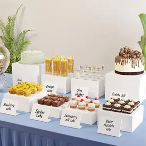 6pcs Acrylic Cube Display Stands Box Risers, Acrylic Display Rack, with Hollow Bottoms, Food Risers for Buffet Table, Display Stand Shelf for Dessert Collectibles Jewelry Figures Show, Party Decorative Display for Christmas - White 3" 4" 5" 6"