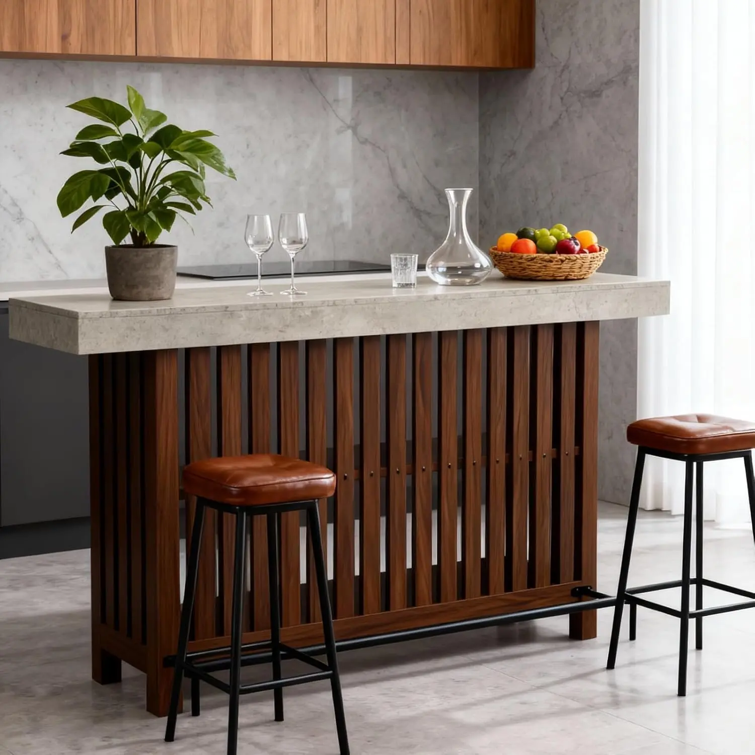 63" Home Bar Table, 2-Tier Storage Shelf Mini Bar Unit, Kitchen Pub Table, Small Indoor Pub Table (no chair)