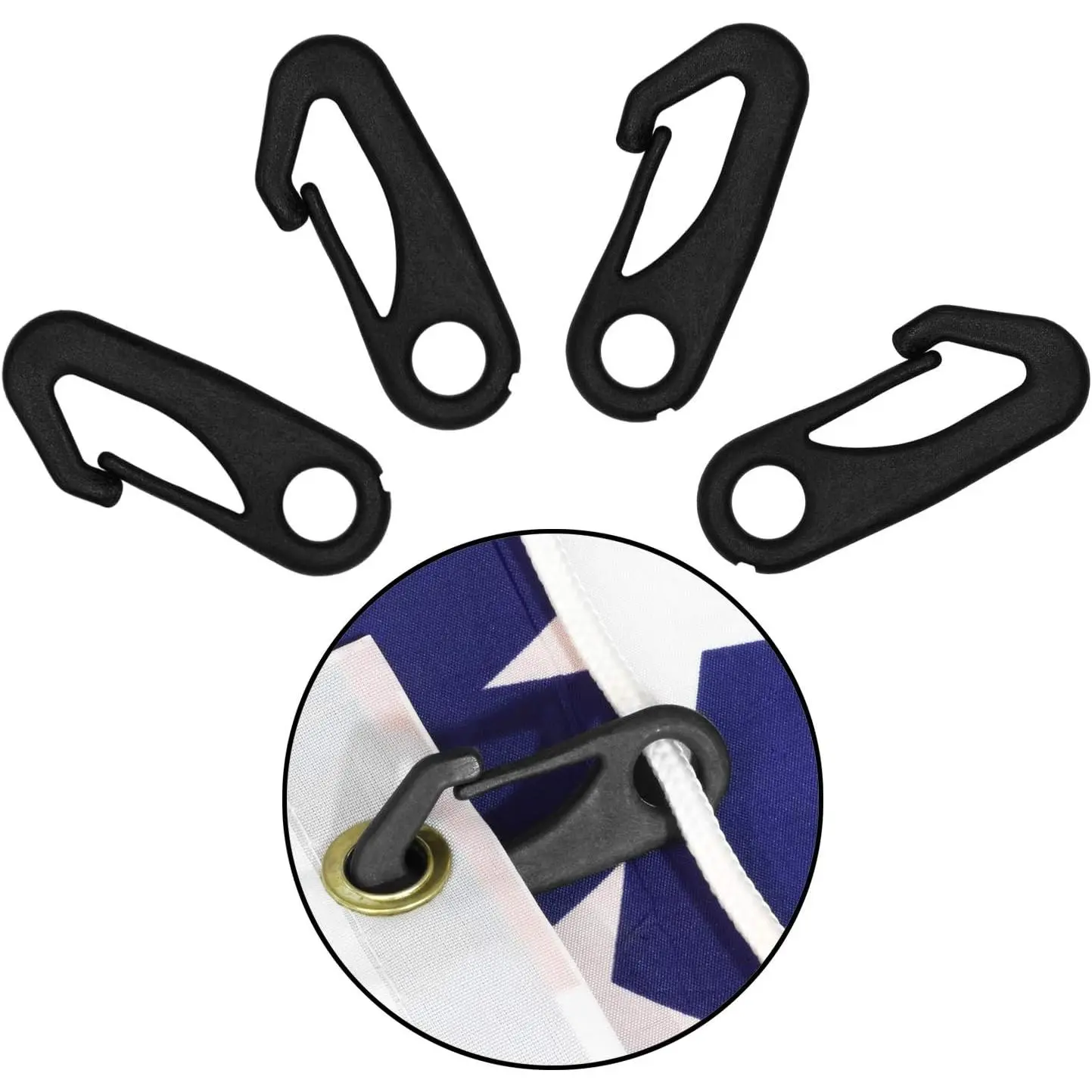 4 Pack Heavy Duty Flagpole Snap Hook Clips, Black Accessories to Attach Flag Grommets to Halyard Rope, Secure Snap