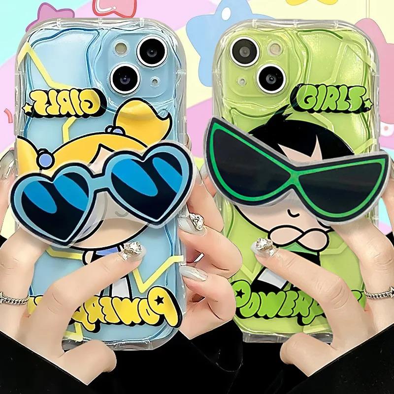 Glasses Bracket The P-Powerpuff Girls Wave Silicone Edge Case for iPhone 17 16 15 14 13 12 Mini 11 Pro Max XS X 8 7 Plus Cover