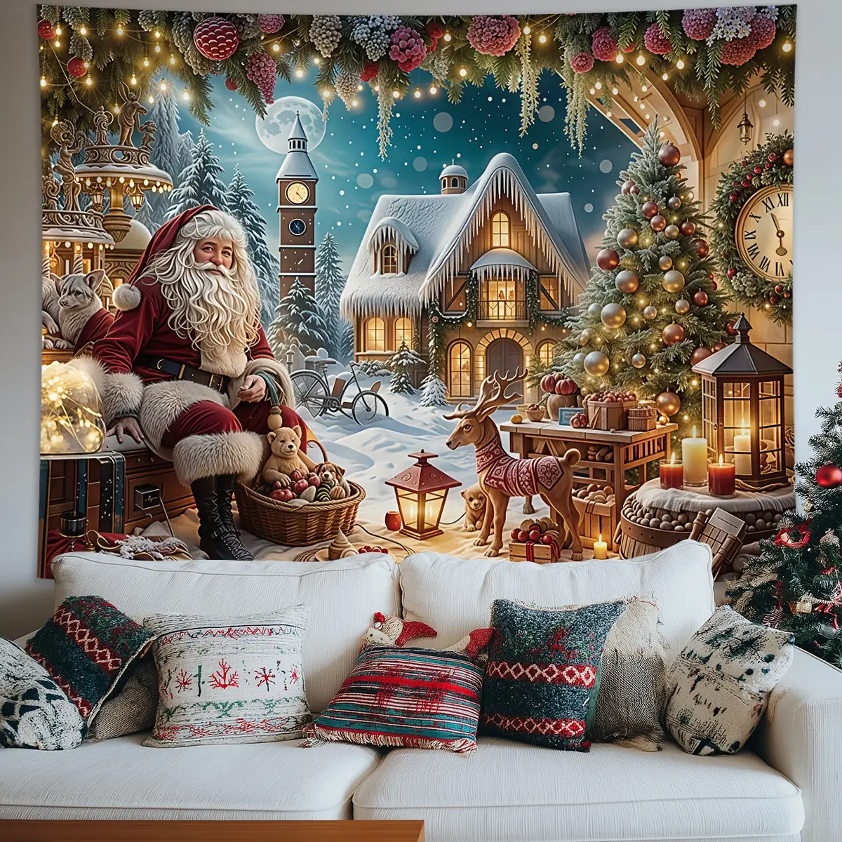 1pc Christmas Snow Scene Tapestry, Christmas Party Event Decoration Background Tapestry, New Year Photography Background Tapestry, Suitable for Family Party Decoration, Room Decoration, Living Room Aesthetic Wall Hanging