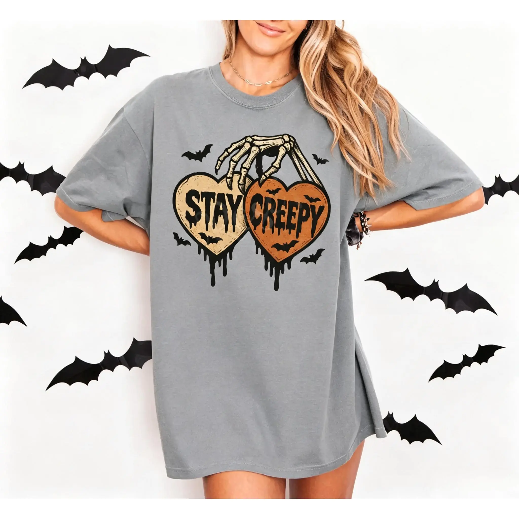 Unisex Stay Creepy Graphic T-Shirt, Casual Loose Fit Halloween Top in Comfortable, Soft Pure Cotton Fabric, Piece