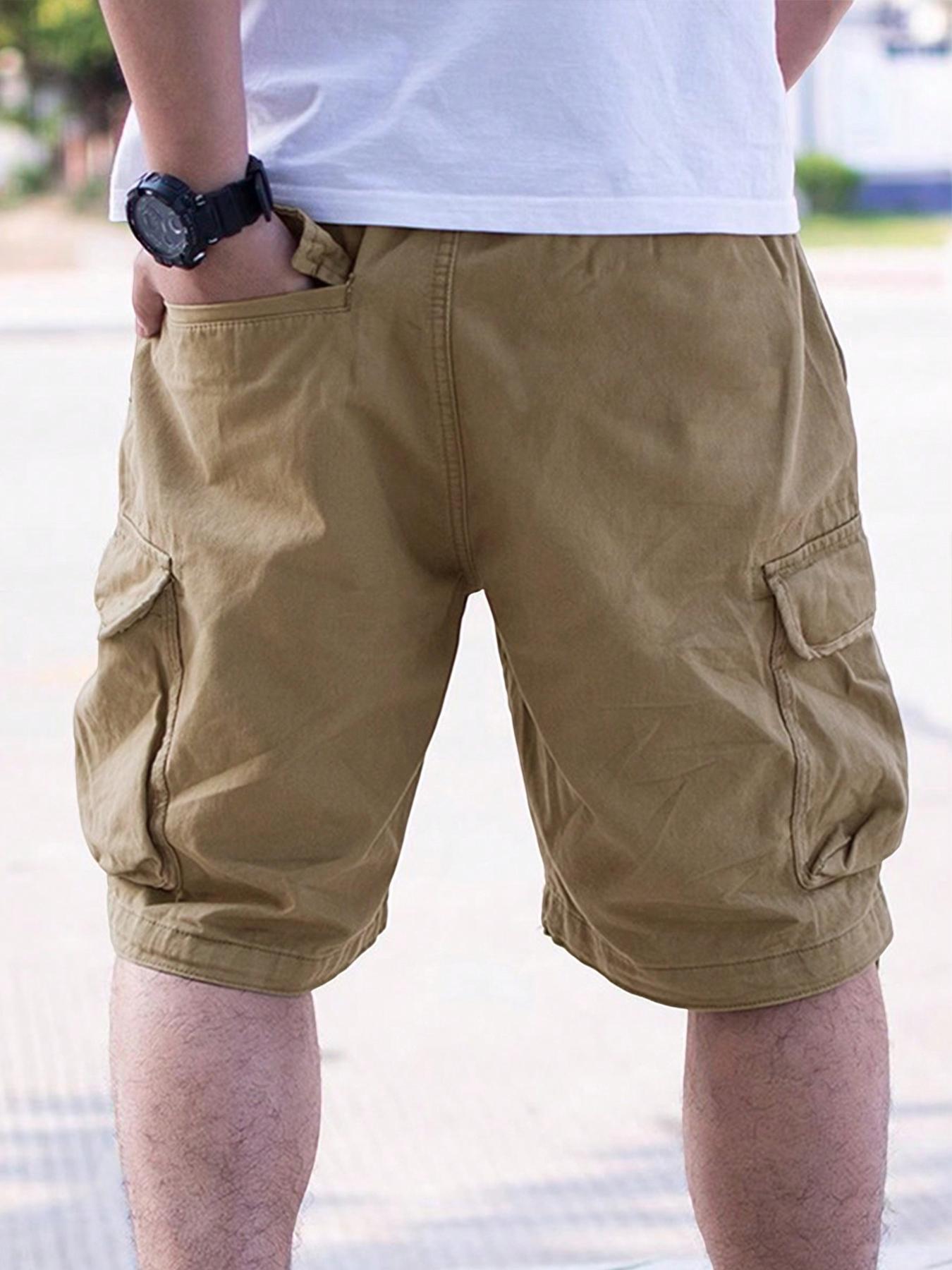 Men's Loose Solid Plain Drawstring Waist Cargo Shorts, Casual Comfy Pocket Design Shorts for Daily Outdoor Wear, Men's Bottoms for All Seasons