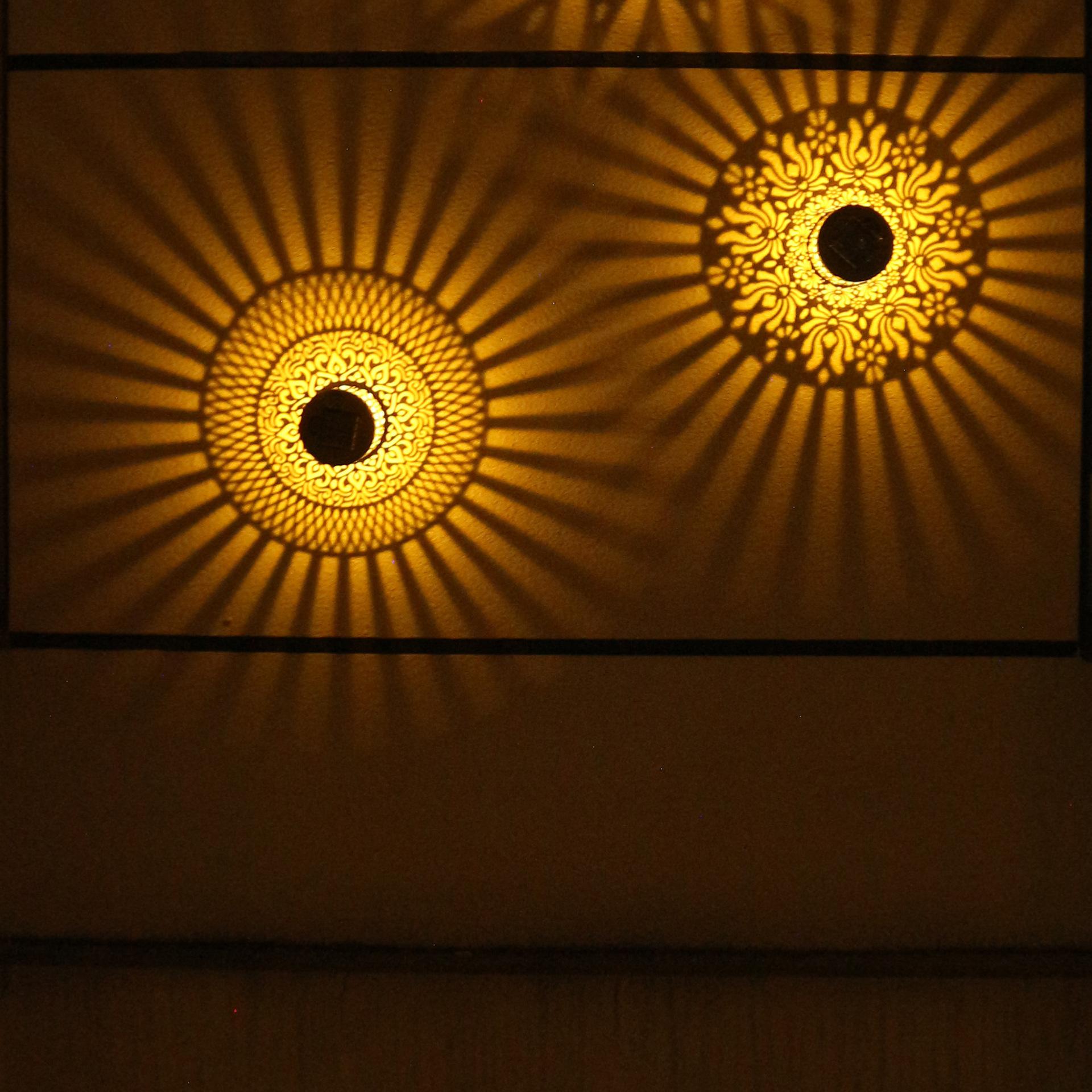 Solar-powered lawn lights, outdoor waterproof garden lights, hollow projection lights, ambient lights, garden decorative ground lights, popular mandala design