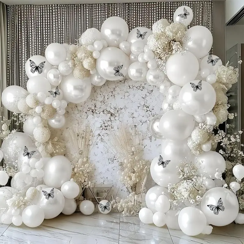 119 Piece Pearl Balloon Arch Kit, 3D Butterfly Stickers, Balloon Decorations, Wedding Theme Garland, Party Supplies, Perfect for Weddings, Birthdays, Parties