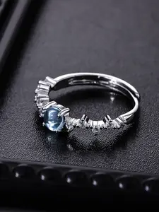 Adjustable Moonstone Ring for Women, Blue Opal Open Band Ring, Sparkling Cubic Zirconia Statement Jewelry, Birthday Anniversary Gift