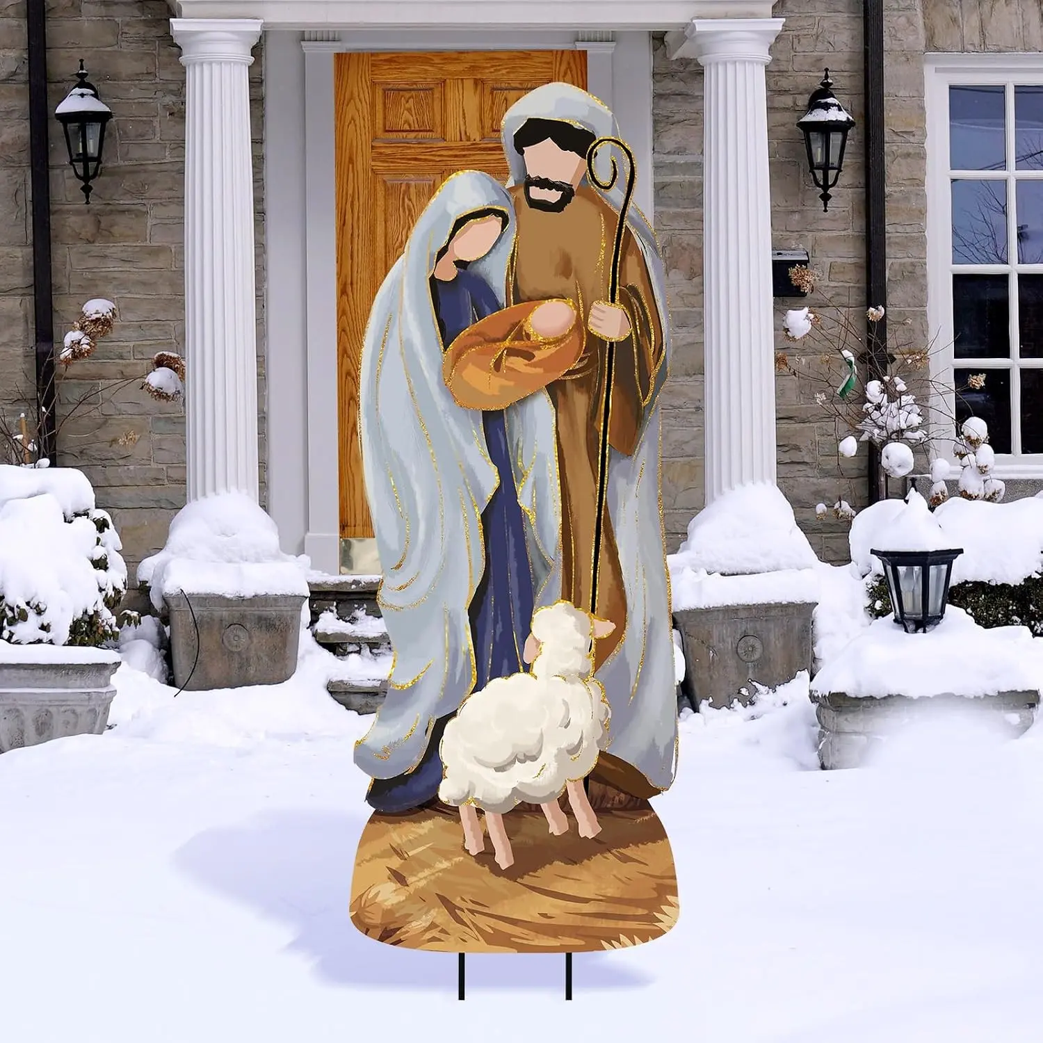Metal Christmas Outdoor Nativity Scene for Yard with Stake 30 Inch Large Christmas Nativity Set with Baby Jesus Mary and Joseph Outside Waterproof Religious Yard Lawn Signs for Garden Lawns