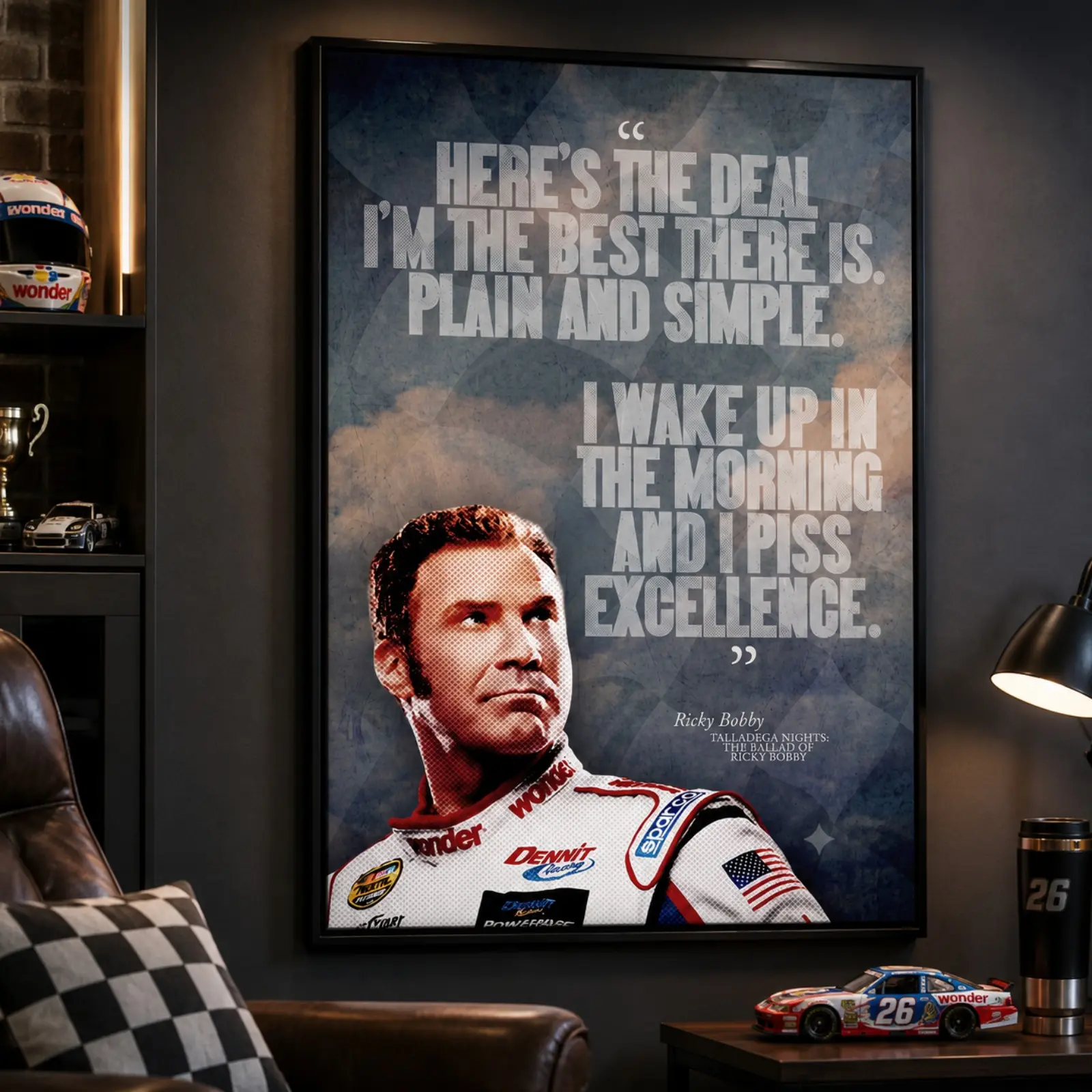 Ricky Bobby Racing Plain Canvas Wall Art Poster - Talladega Nights Inspired, Motivational Race Car Driver Decor, Man Cave Decor, Contemporary, Multi-Size (16"x24", 24"x36"), Secure Protective Pack, High-Definition, Fast USA Local Fulfillment