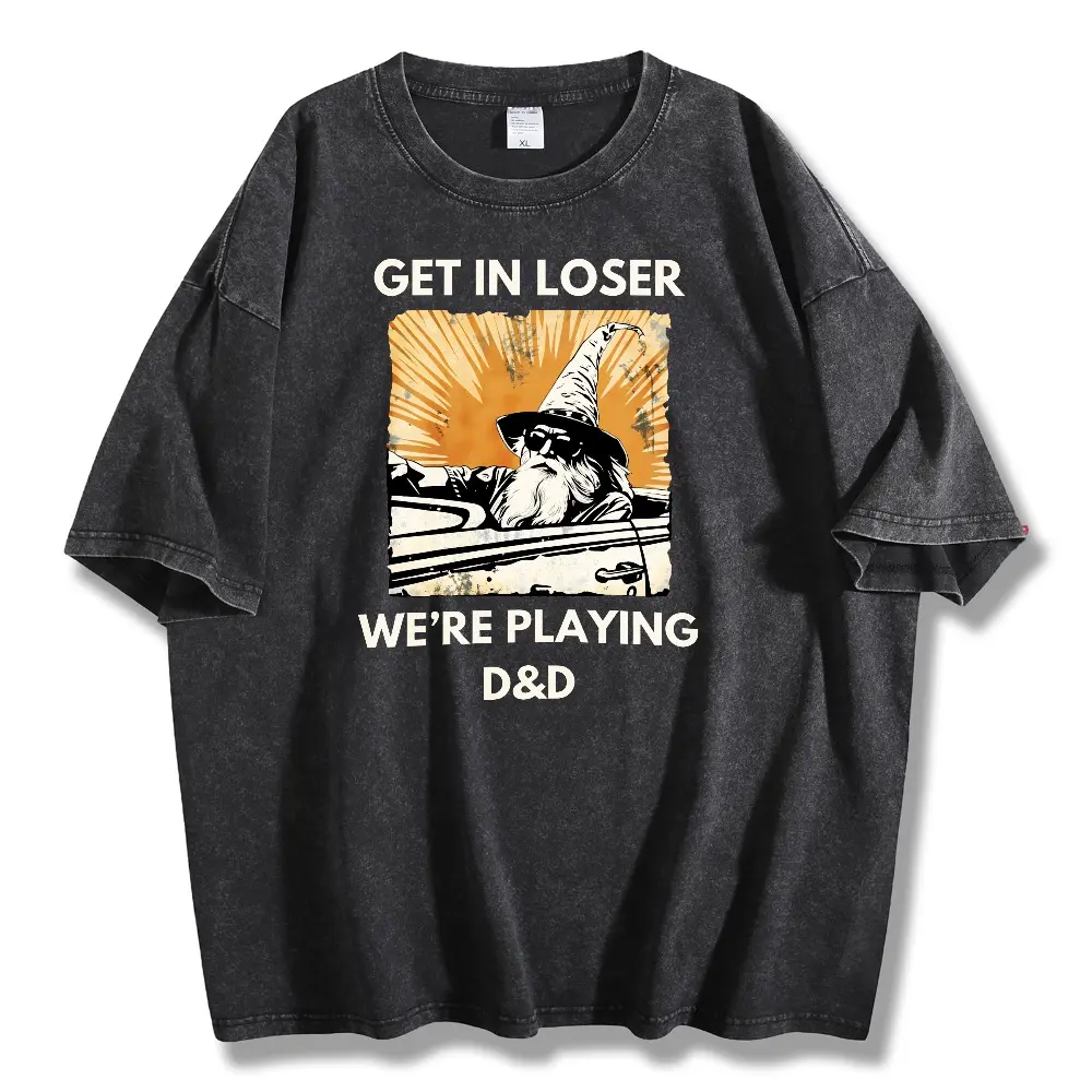 Men's Dungeons & Dragons Distressed Tshirt - Funny Vintage "Get In Loser" RPG Graphic Print, Casual Shortsleeve Round Neck Clothes, Sports & Outdoor Top