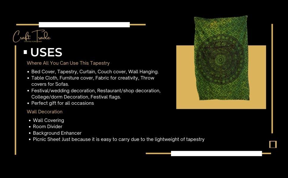 Craft Trade Indian Cotton Mandala Wall Hanging Tapestry for Aesthetic Boho Hippie Living Room, Meditation & Bedroom Décor - Green - 30x40 Inches