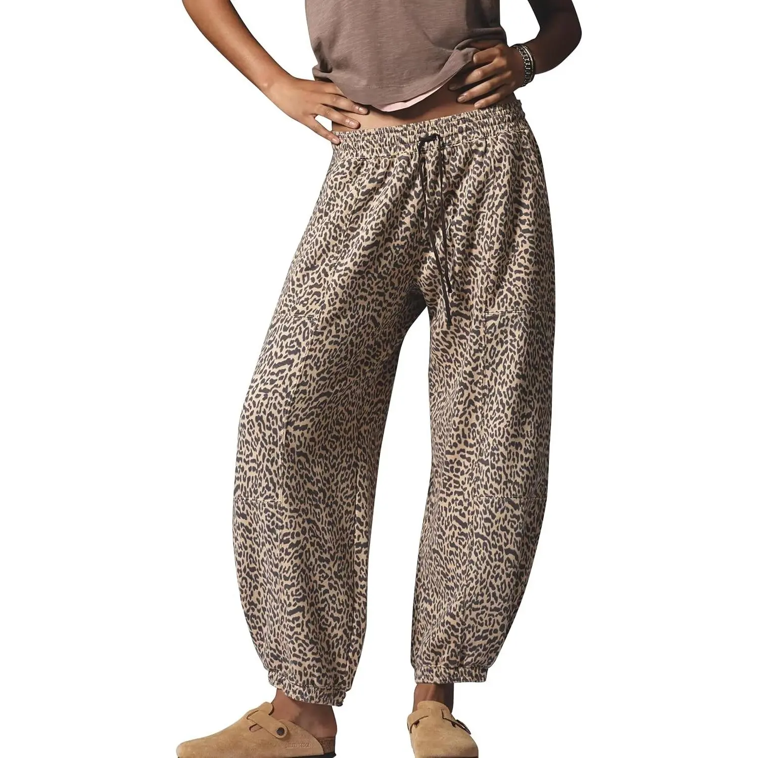 Women's High Waisted Baggy Joggers, Casual Streetwear Leopard Graphic Print Lounge Bottoms with Pockets
