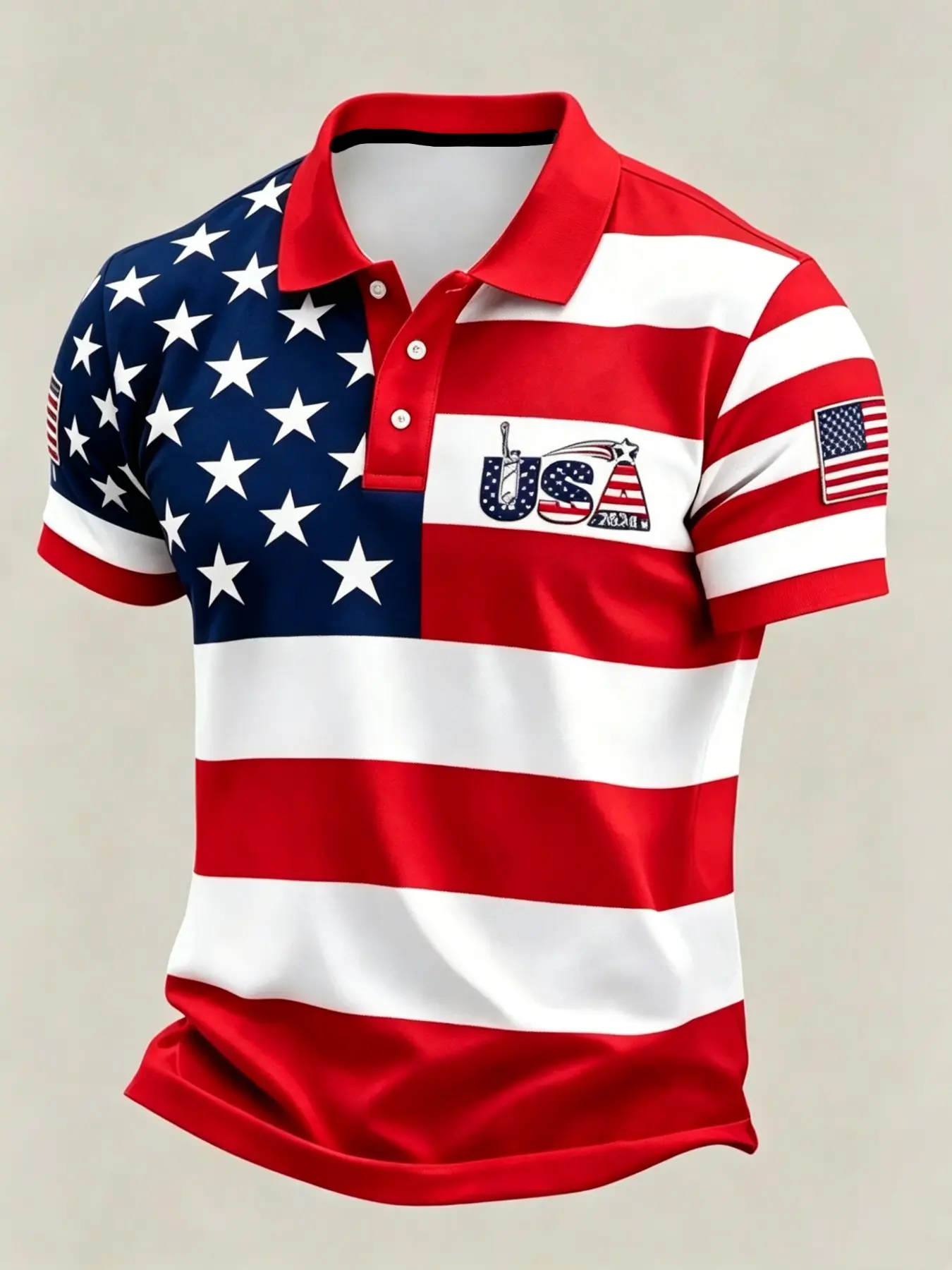 Men's Comfortable Breathable USA Flag Polo Shirt, Summer Polos, All-Over Print, Casual Fitted Short Sleeve, Ideal for Daily Wear and Gifts