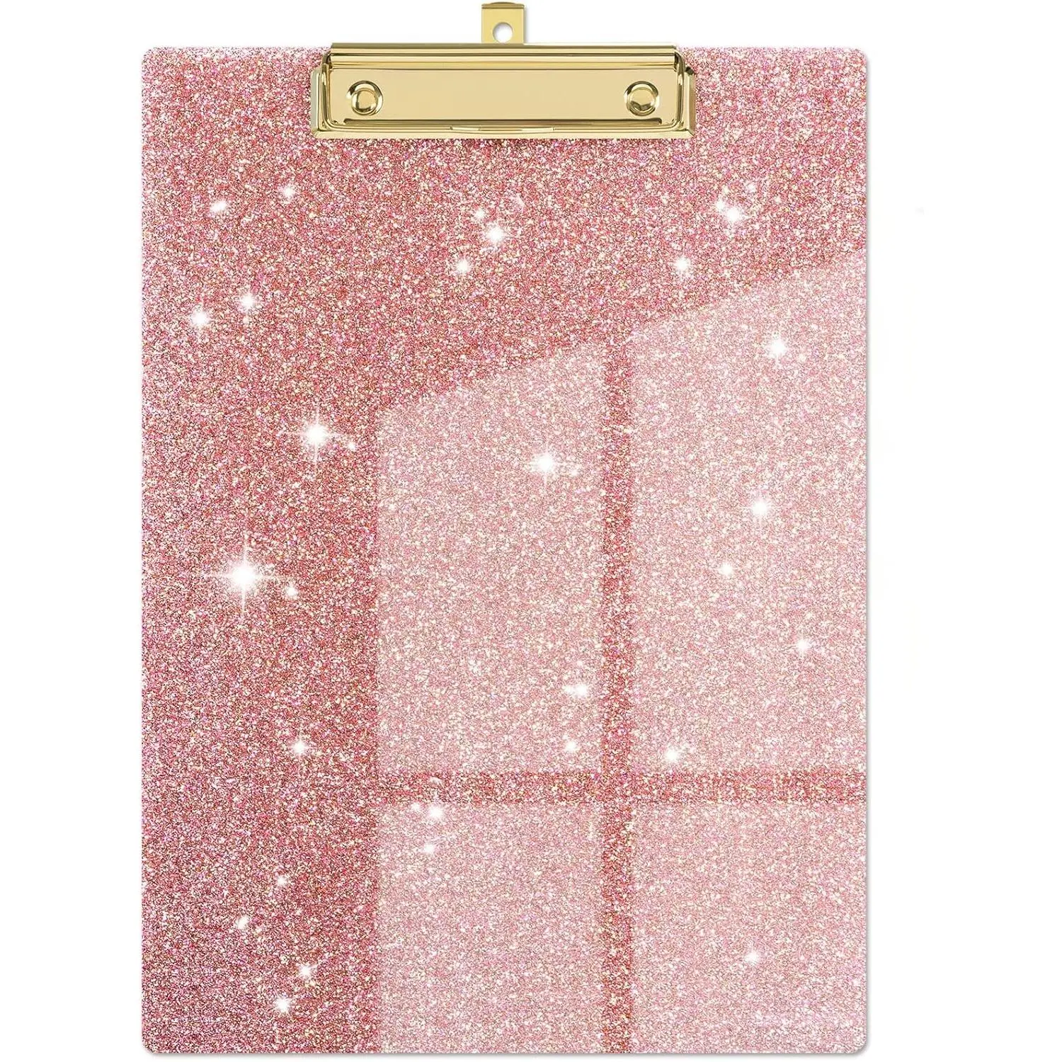 Acrylic Glitter Clipboard with Gold Clip, Sparkle Pink, 8.5 x 11 Standard Letter Size, 9 x 12.5 in, for Classroom, Teacher, Women, Office