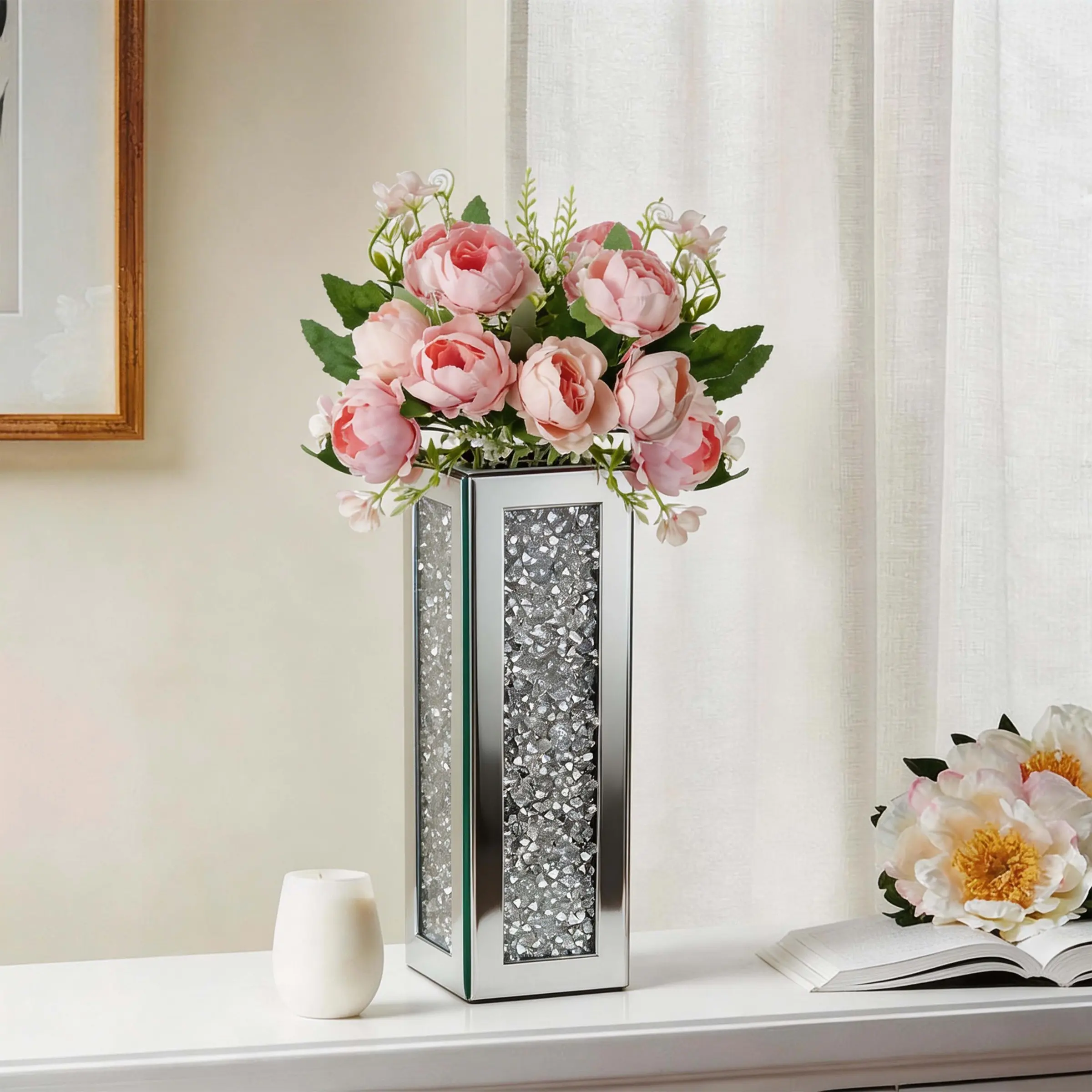 European Style Luxury Glass Rhinestone Wall-Mounted Decorative Vase, High Aesthetic Value, Wall Art Decoration, Elegant Home Decor