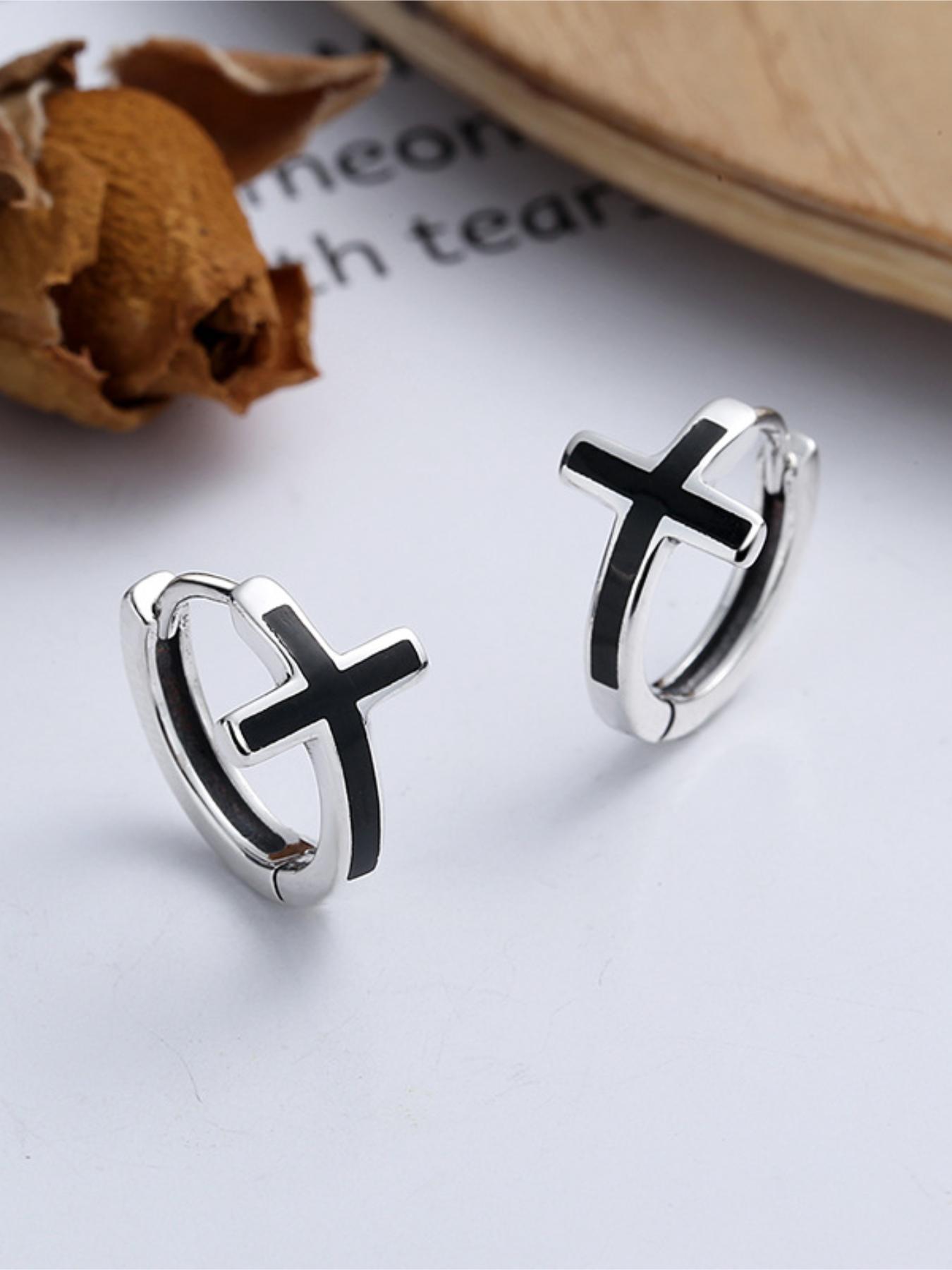 S925 Sterling Silver Street Style Cross Design Hoop Earrings, Fashion Hoop Earrings for Party, Daily Decor, Trendy All-match & Exquisite Jewelry for Birthday Gift