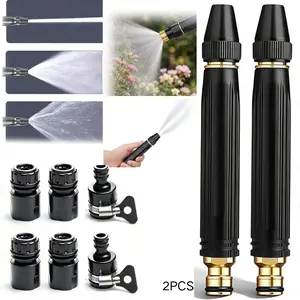 2 Pack Adjustable Water Spray Nozzle Wand, Heavy Duty Metal Hose Sprayer With 3 Water Modes, Quick Connect Fittings Included, Durable Handheld Water Sprayer For Garden Irrigation, Car Washing, Patio & Outdoor Cleaning Tasks
