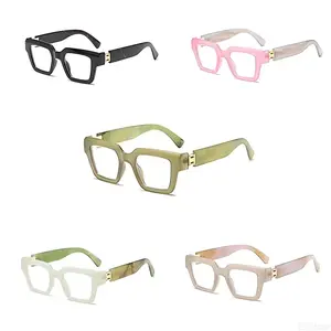 Marble Pattern Oversized Semi-Rimless Blue Light Blocking Sunglasses, European-American Wide-Edged Rectangular Frames, Lightweight Unisex Anti-Eyestrain Eyewear, Modern Fashionable Frames Glasses for Women