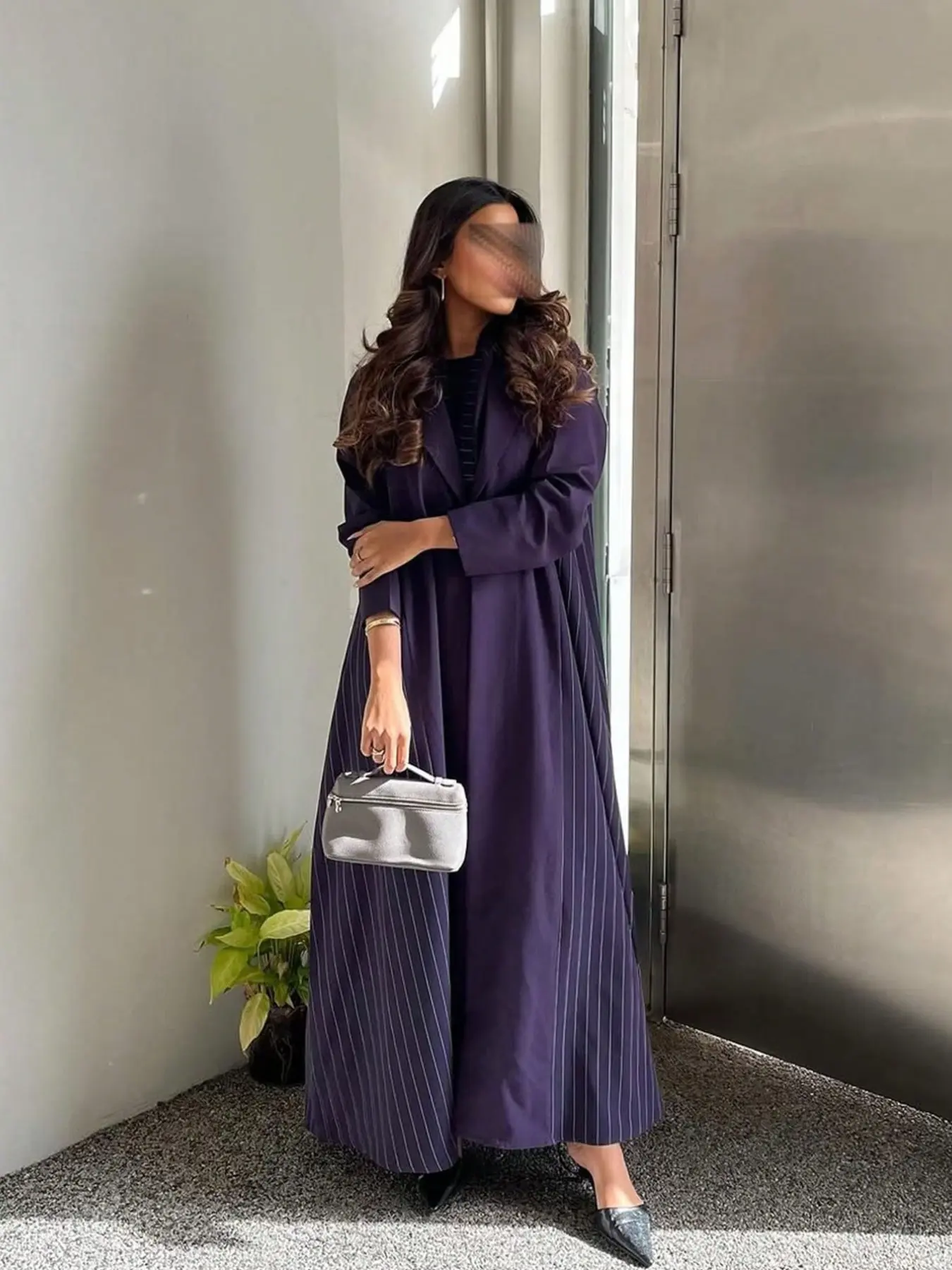Hafizah Striped Long Sleeve Open Front Fashion Blazer, Loose Fit Oversized Casual Outerwear for All Seasons, Women's Formal Professional Style Jacket