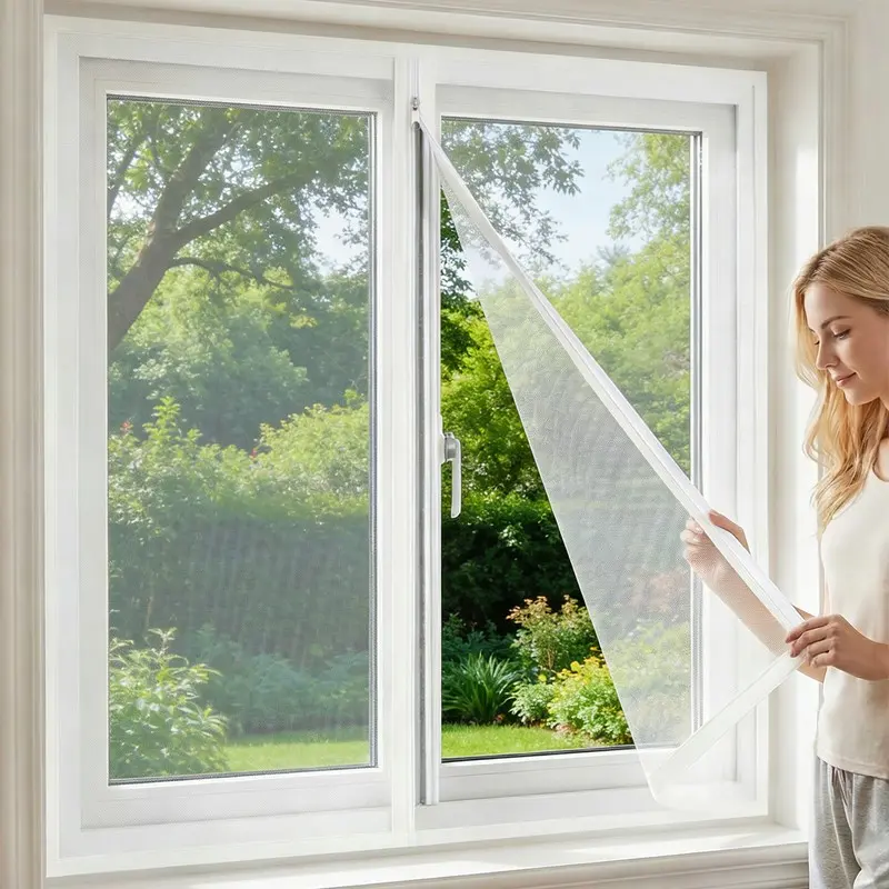 Summer Zipper Window Screen Set, Self-Adhesive No-Drill Easy Install Insect Mosquito Mesh Net, Breathable Openable Screen for Bedroom, Kitchen, Living Room & Balcony