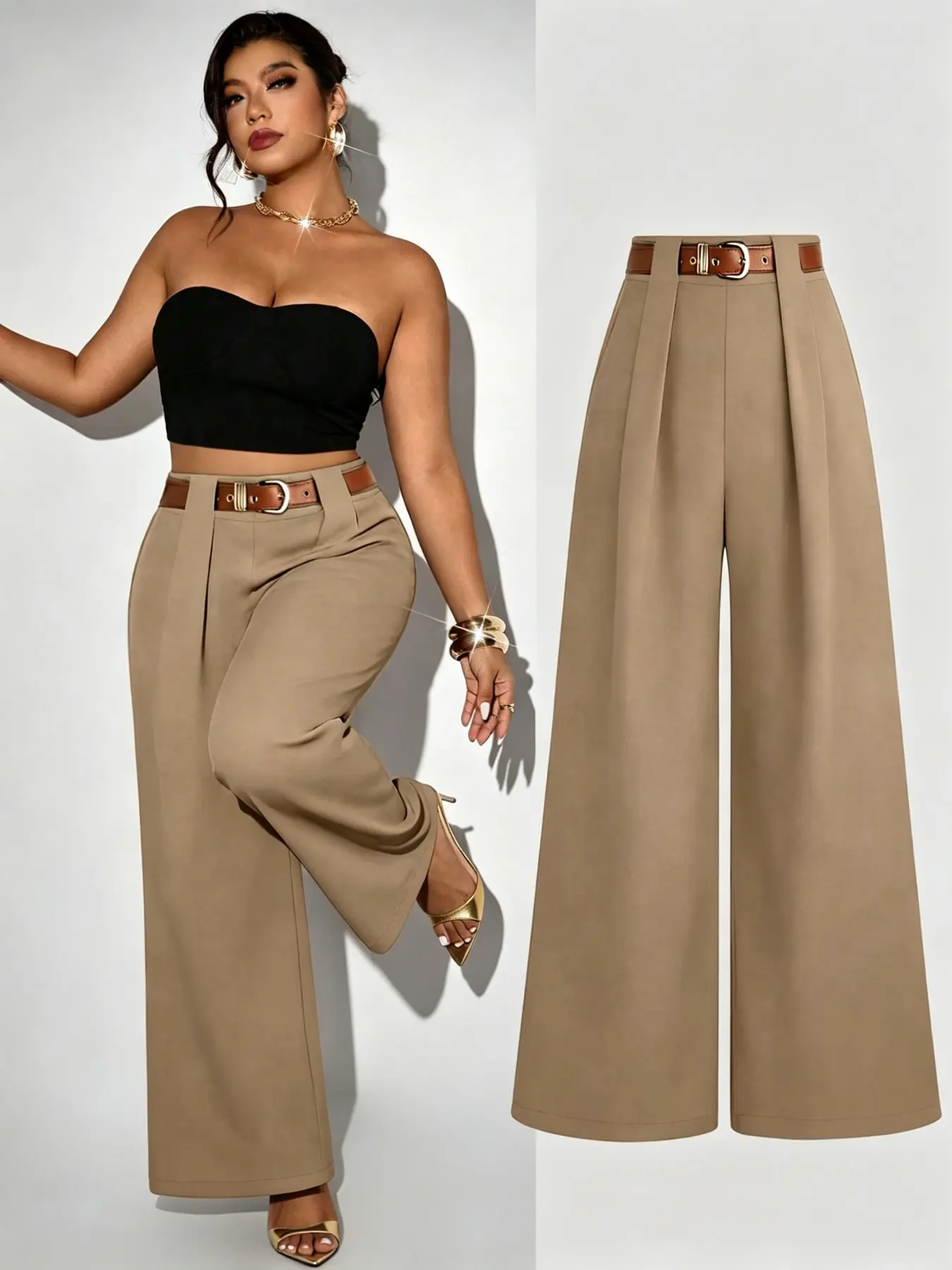 High Waist Belted Wide Leg Suit Pants for Women, Wrinkle-Resistant Straight Leg Trousers, Plus Size Casual Long Pants for Office and Events Fit