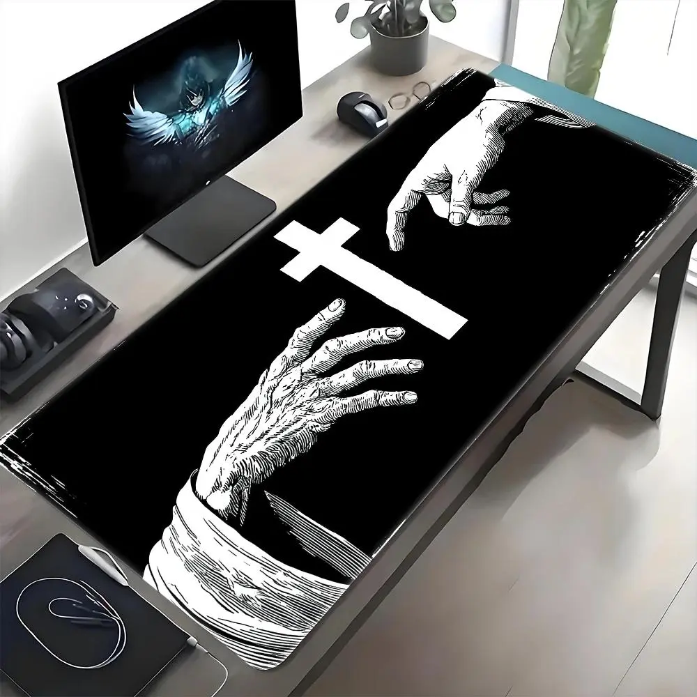 Religious Cross Hand Desk Mat with Mouse Pad - Compatible for Desktop, PC, Tablet - Ideal for Home Office, Gaming Room - Ornamental Cross Design Household Textile