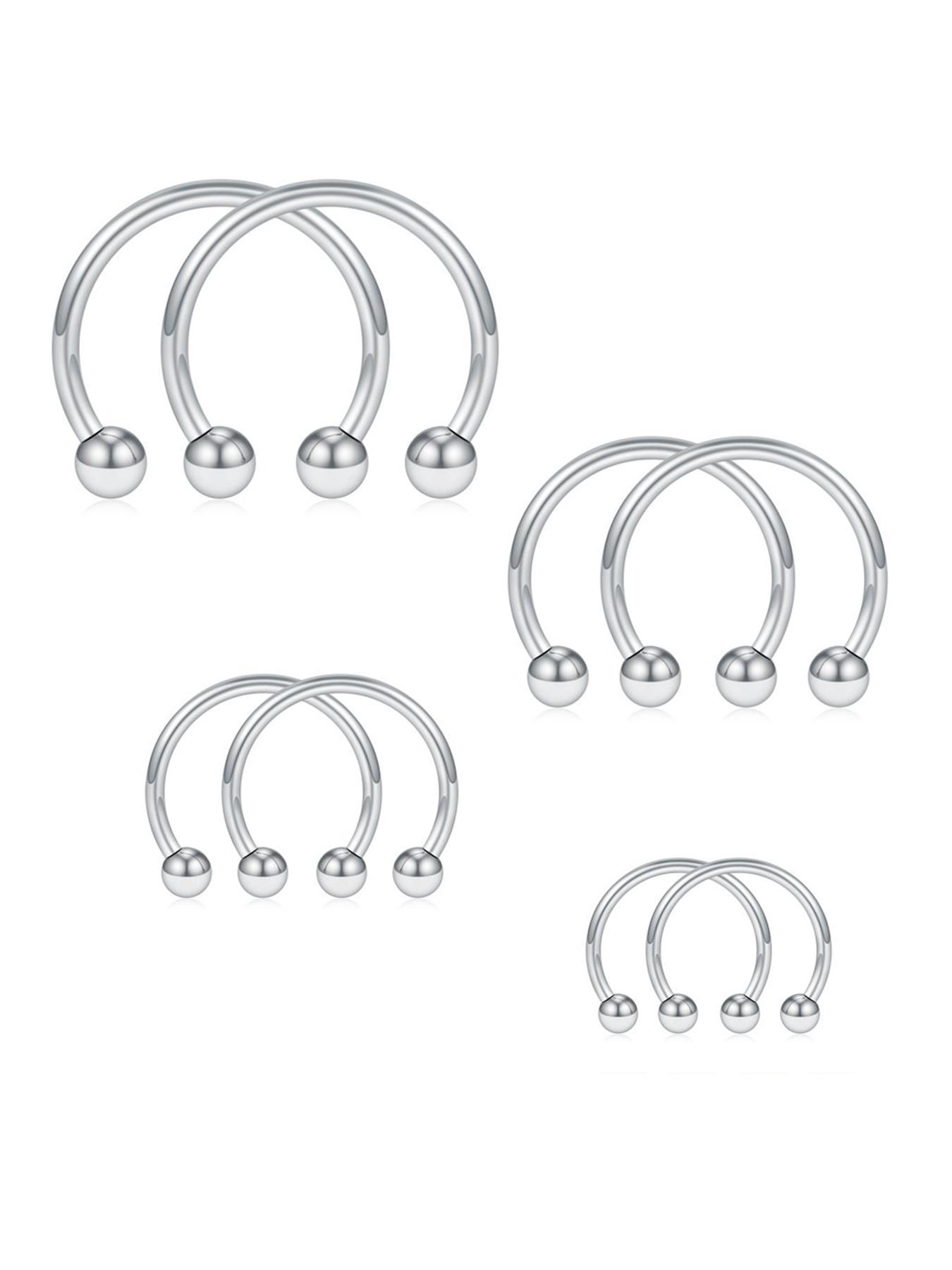 8pcs Classic Fashionable Stainless Steel Circular Horseshoe U-shaped Nose Ring, Septum Ring, Cartilage Earring, Lip Ring, Eyebrow Ring, Inner Diameter 6mm, 8mm, 10mm, 12mm, Fashion Body Jewelry