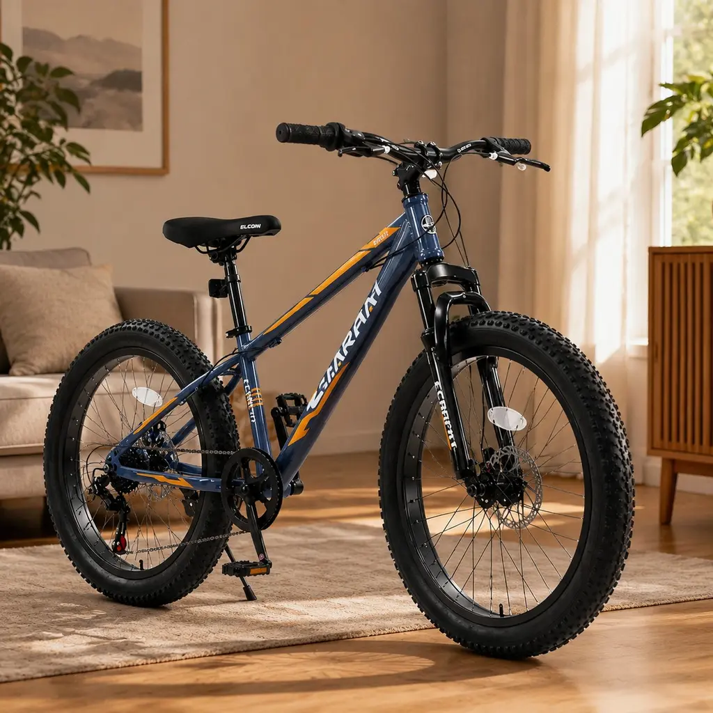 24-Inch Fat Tire Mountain Bike, Unisex American-Look Design with High-Carbon Steel Frame, Front Suspension and Dual Disc Brakes for All Seasons Trail Riding, Beaches, Adult/Youth, 7-Speed Gear, Anti-Skid, Assembly Required