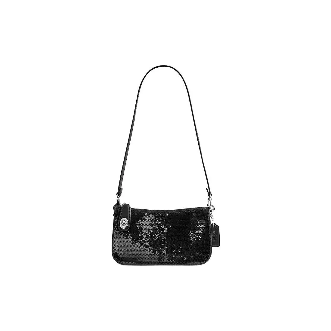 COACH Penn 21 Sequin-Embellished Leather Crossbody Bag for Women, Minimalist Black