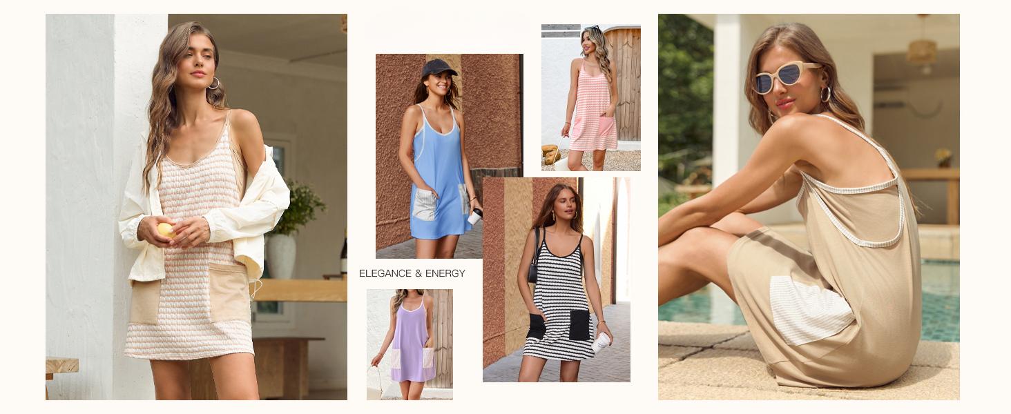 Womens Tennis Dress Casual Striped Athletic Sleeveless Summer Romper Dress with Built in Shorts