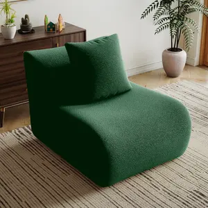 Green Teddy Fabric Armless Modular Sofa 32.68"L*40.94"W*35.43"H, Curved Armrest Non-Slip Base 1-Seat Sofa No Assembly Needed, Vacuum Packed Cushion 2-7 Days Recovery