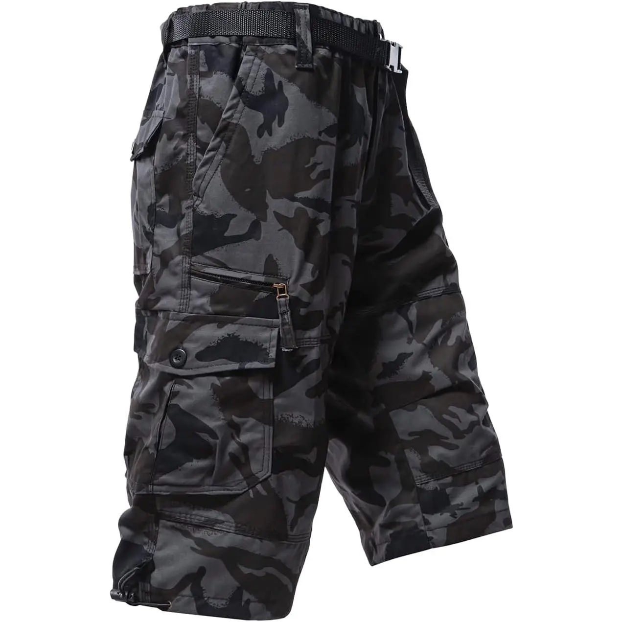 Men's Cargo Shorts 3/4 Relaxed Fit Running Shorts 7 Pockets Elastic Waist Cotton Hiking Shorts